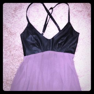 Gorgeous Black Leather and Mauve Pleated Dress